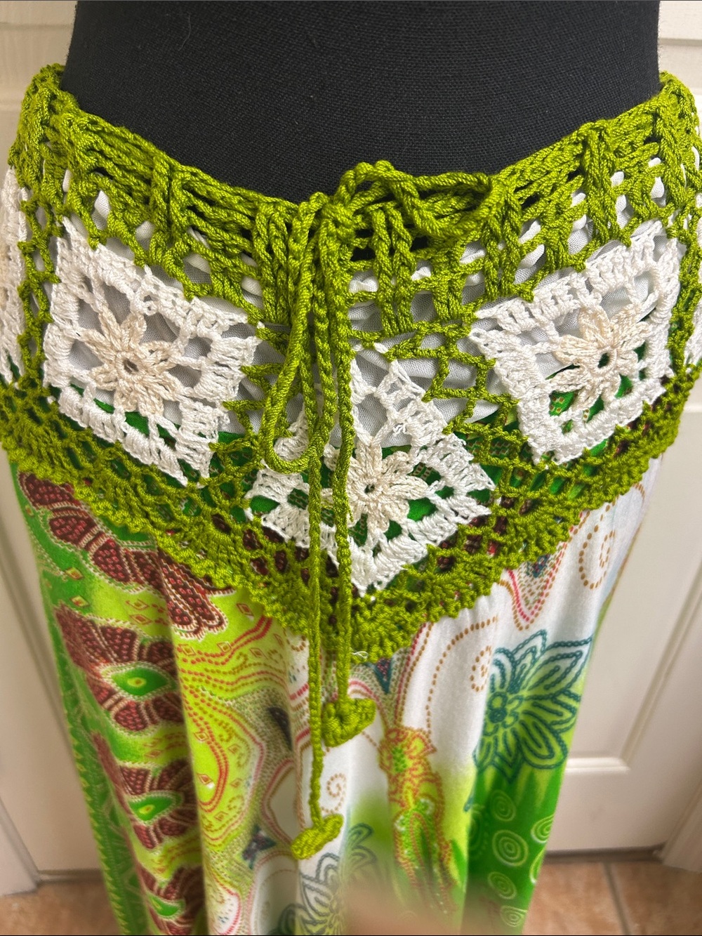 AREEWAN SHOP Green Crochet Waist Boho Maxi Skirt, Medium, 100% Cottons - Picture 7 of 9